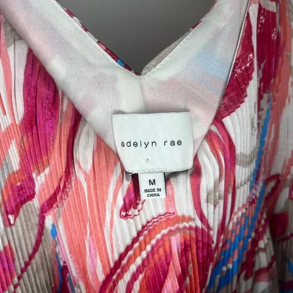 Adelyn Rae Pleated Midi Dress Pink Blue & Coral V-Neck Ruffled Layered Dress - Picture 2 of 5